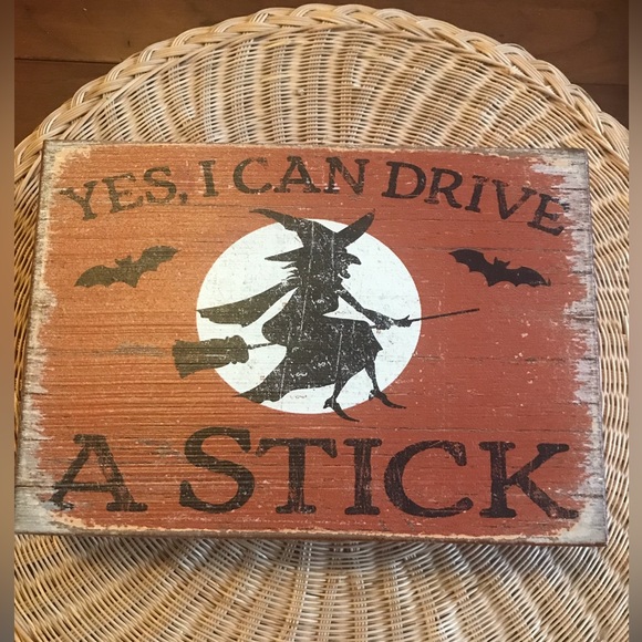 EUC Made by Quill To paper! Fun Halloween Decor! “Yes I can drive a stick!” 7X5” - Picture 1 of 3